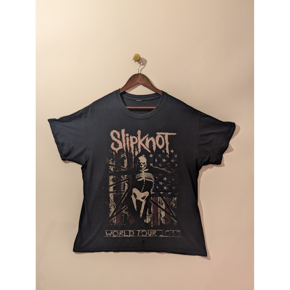 Slipknot World Tour 2015 T-Shirt Mens XL Black Fair Distressed Band Tee Rock